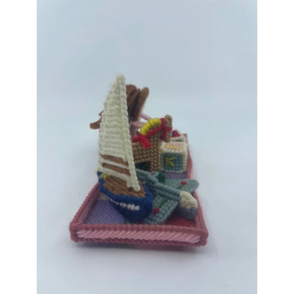Handmade Needlepoint Toy Chest with Miniature‎ Toys plastic canvas trinket box